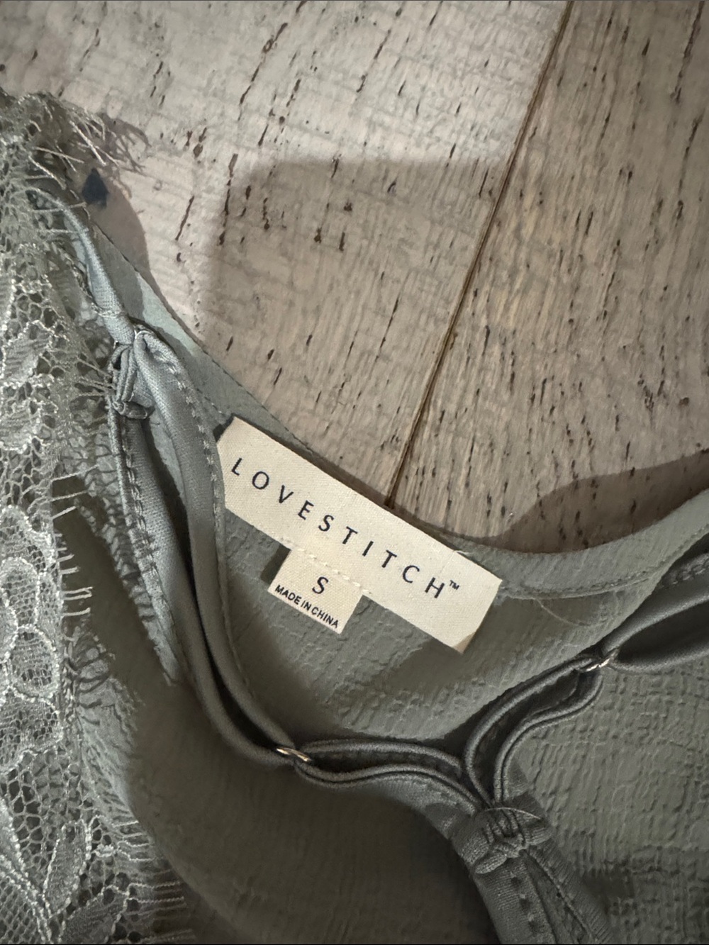 Love stitch Lace Detail V-Neck Blouse in Sage Green - Picture 2 of 2